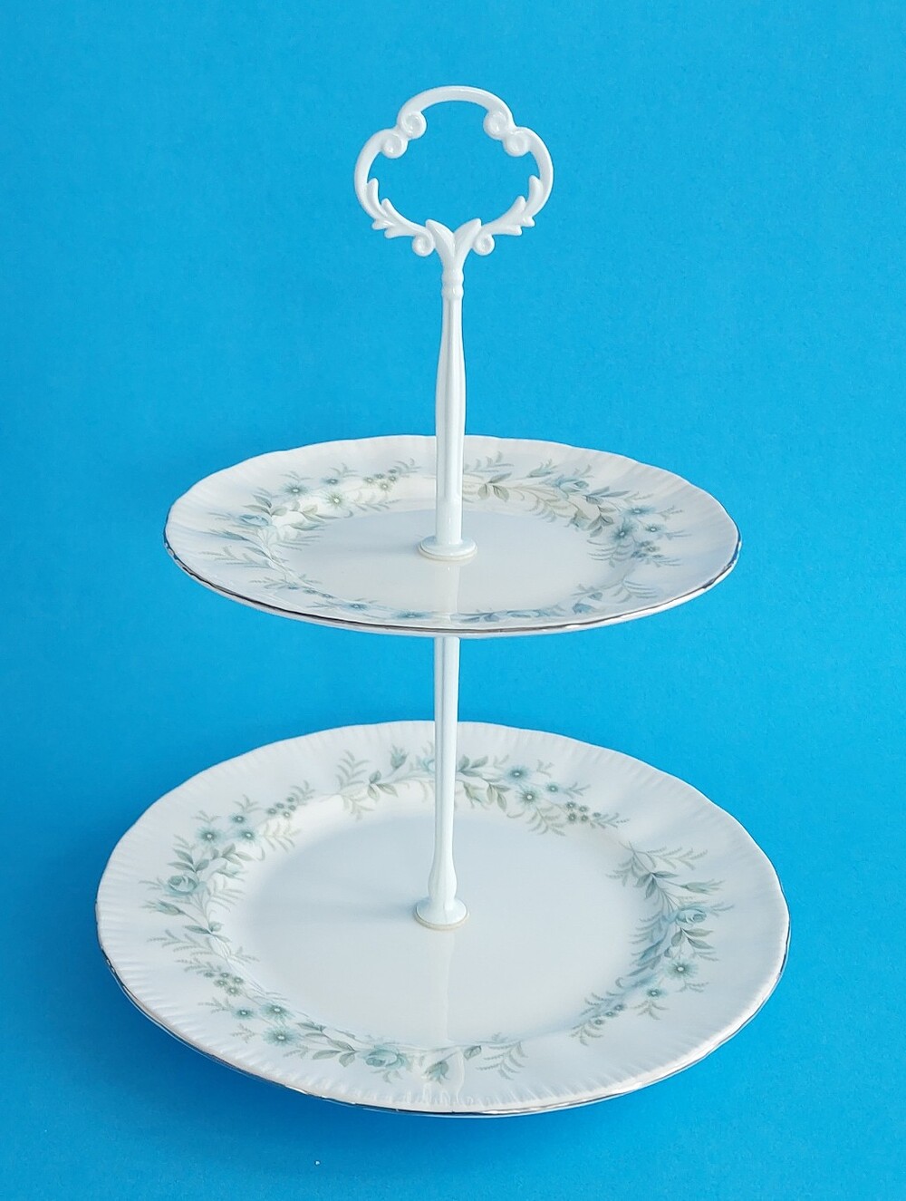 Paragon Debutante 2-Tier Bone China Cake Stand Silver Rim Bridal Shower Decor